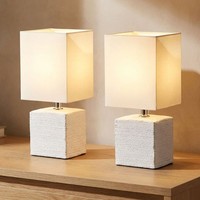 Tischleuchte Stoffschirm Nachttischleuchte E14 Keramik Weiß Tischlampe 2Er Set