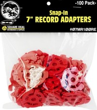  100 Red Flat Plastic Record Adapters for 7" 45rpm Records - Snap-in Inserts