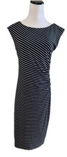 Loft Ann Taylor Dress Women’s Striped Black White Side Ruched Lined Size M