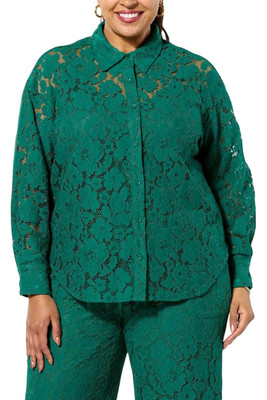 Curations Women's Lace Blouse with Cami Green