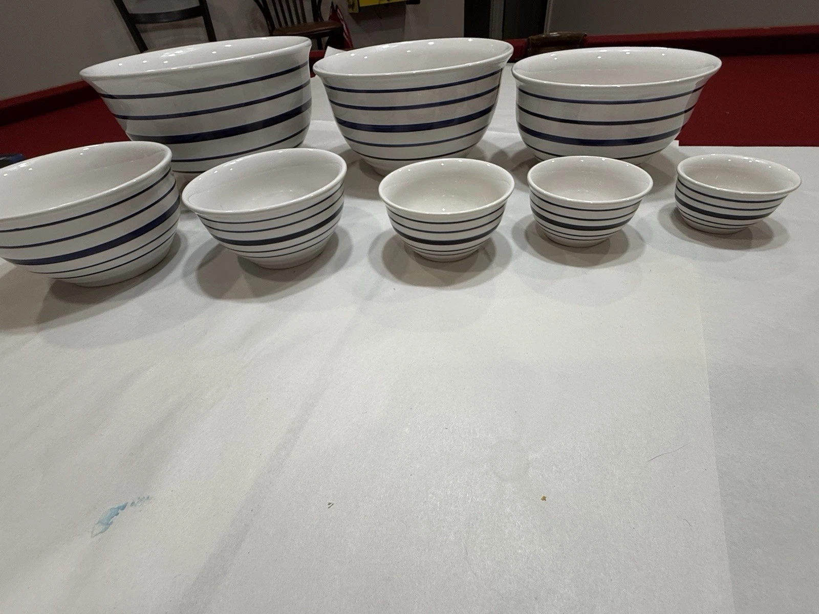 White, Dk Blue Rings Totally Today Ceramic Mixing Bowl Set Of 8 Pieces Preowned