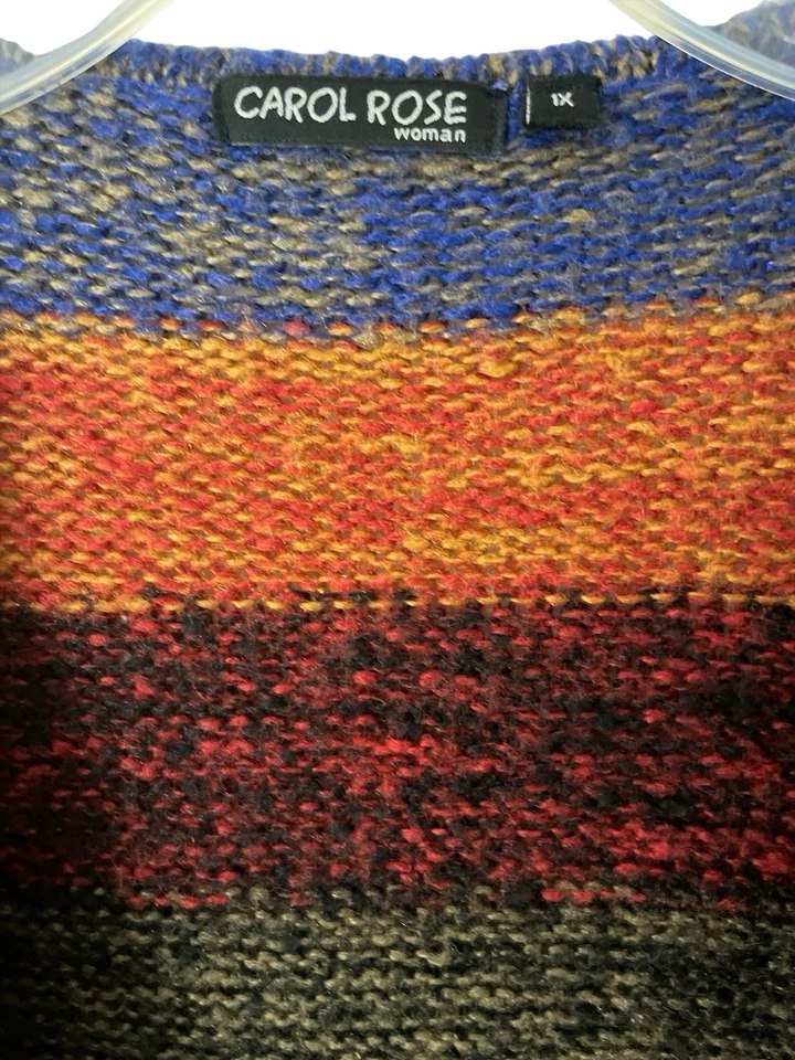 Carol Rose Cárdigan Mujer 1X Suéter Cortina Abierta Tejido Boho Y2K Rayas Coloridas Foto 4 de 4