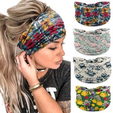 Boho Headbands Women Wide Knotted Hairbands Elastic Turban Head Bands Nonslip Fl