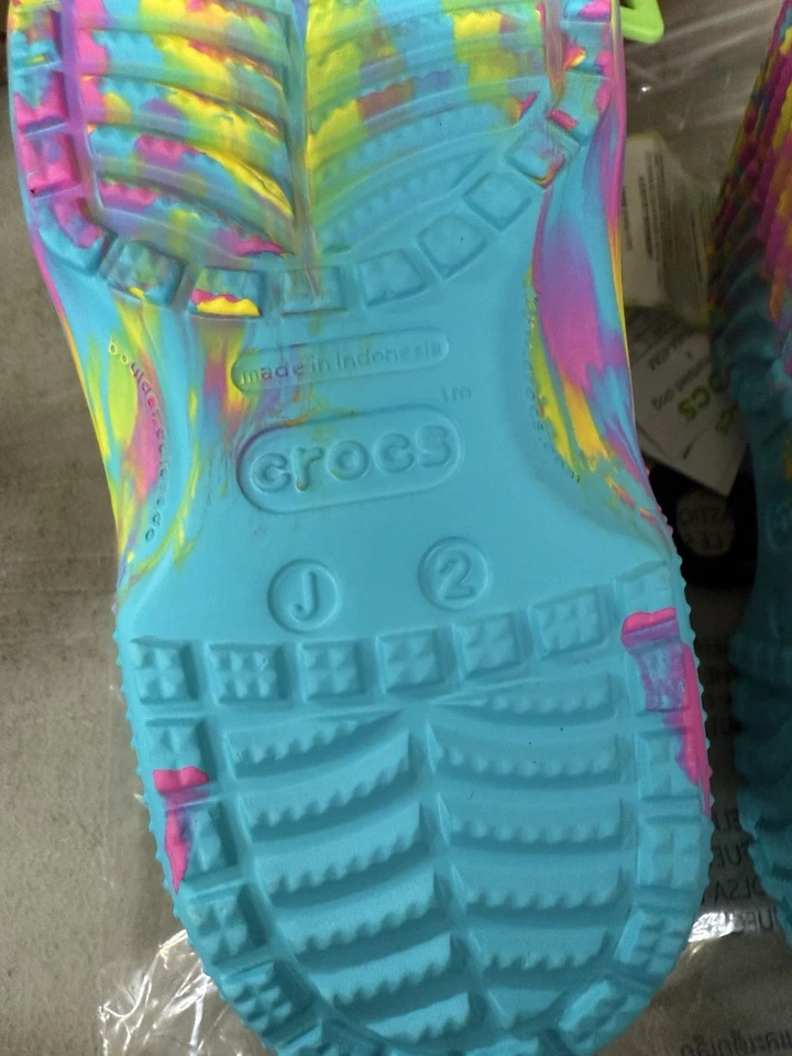 Zuecos Crocs Tie Dye Mármol Azul Púrpura Estilo Clásico Niños Talla J2 Foto 2 de 3