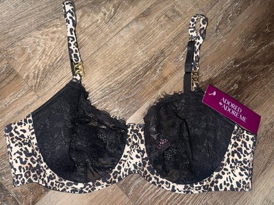 Adored By Adore Me Womens Cara Balconette Unlined Leopard Bra Lace Black ~ 40C