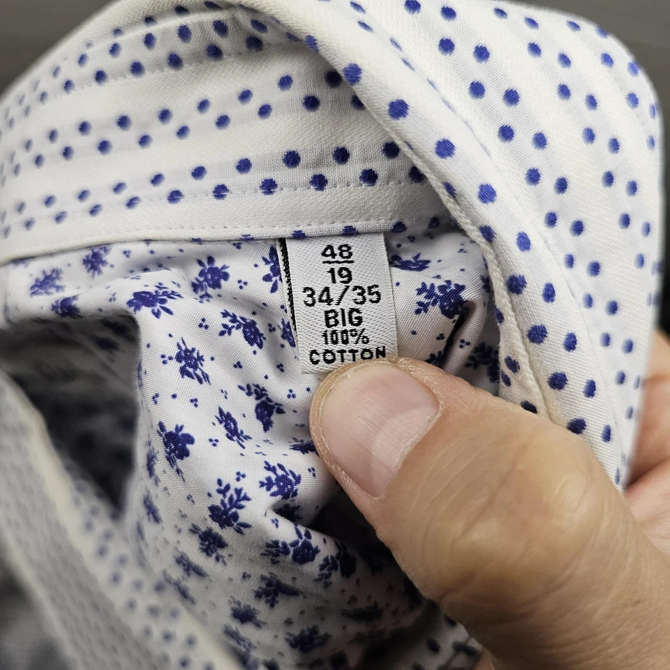 Robert Graham Dress Shirt Mens 19 34/35 Big White Blue Polka Dot Long Sleeve - Image 4 of 4