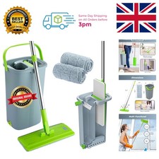 Compact Flat Mop & Bucket Set - Green Microfibre Pads and Stainless Steel Handle