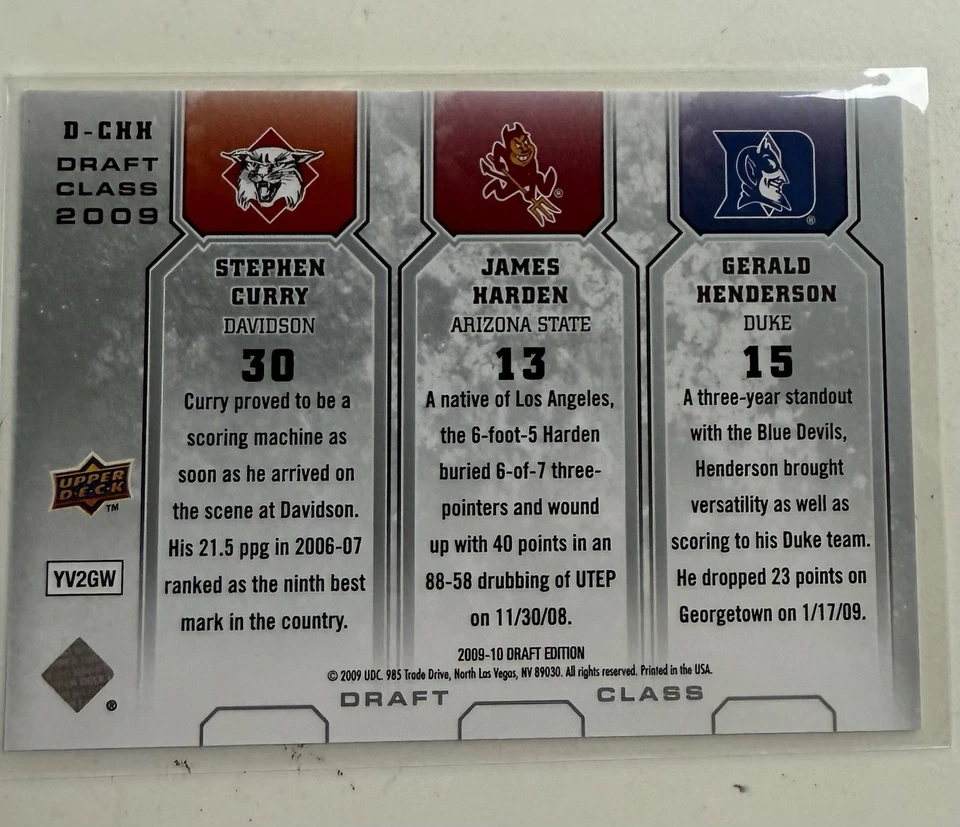 Upper Deck 草稿版 Steph Curry、James Harden、Gerald Henderson — 第 2/2 张图片