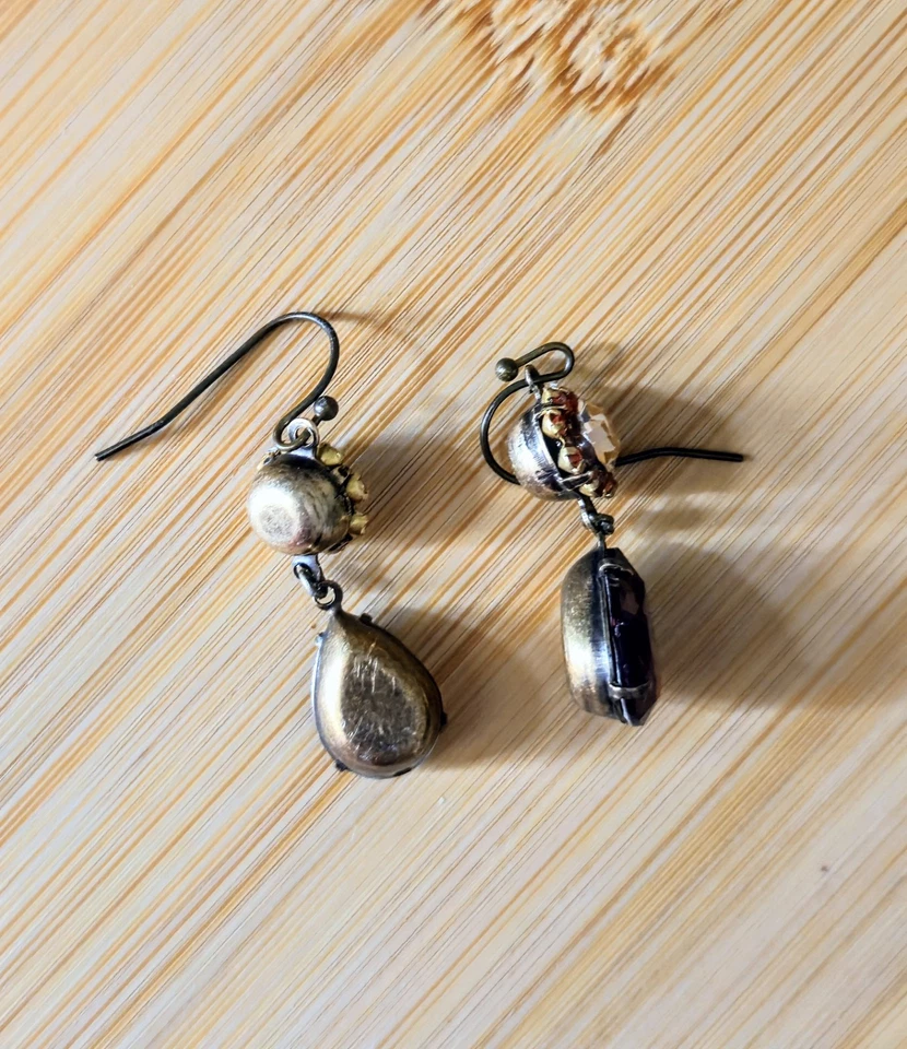 Victorian Autumn Burgundy Swarovski Elements Flower Crystals In Brass Earrings - Image 3 of 4