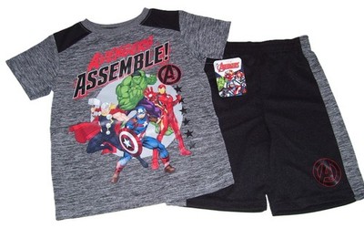 Boys Marvel AVENGERS Assemble 2 Pc Shirt Shorts Outfit Set 5
