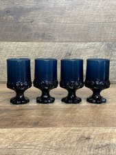 Franciscan MADEIRA Dark BLUE Glass Footed 4 3/4" WINE GOBLETS Juice-(4)