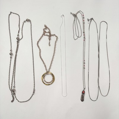 Lot of 5 Mixed Fashion Necklace Silver Tone Boho Snake Chain Feather Pendant