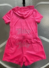 New Juicy Couture Velour Pink Party Set Hoodie Shorts 2 pc set Women M