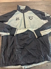 Vintage Y2K NFL Raiders Jacket Mens XL Black Gray AFC West Windbreaker Jacket