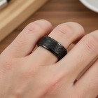 8mm Black Tungsten Wedding Band - hammered Texture Stepped Edge Ring — photo 6