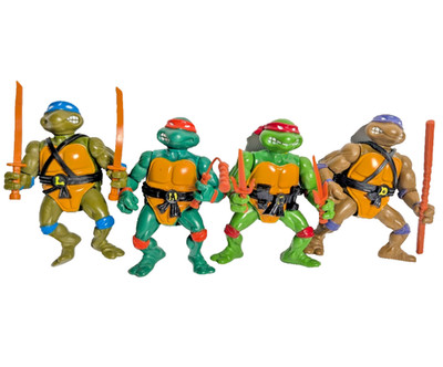 Vintage 1988 TMNT Soft Head Turtles Lot Playmates Original Complete Set 4