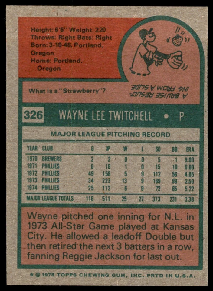 1975 Topps Set Break Wayne Twitchell #326 NM-MT or BETTER - Image 2 of 2