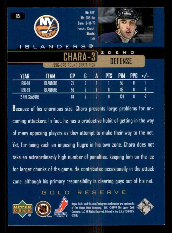 1999-00 Upper Deck Gold Reserve #85 Zdeno Chara - Image 2 of 2