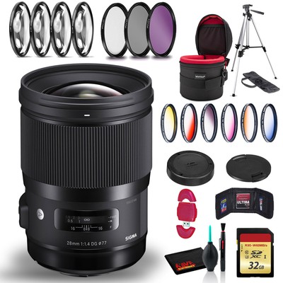 Sigma 28mm f/1.4 DG HSM Art Lens for Canon EF +Cleaning Kit, Full Size Tripod, 3