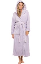 Women Plush Long Hooded Bathrobe Plus Size Lavender Large