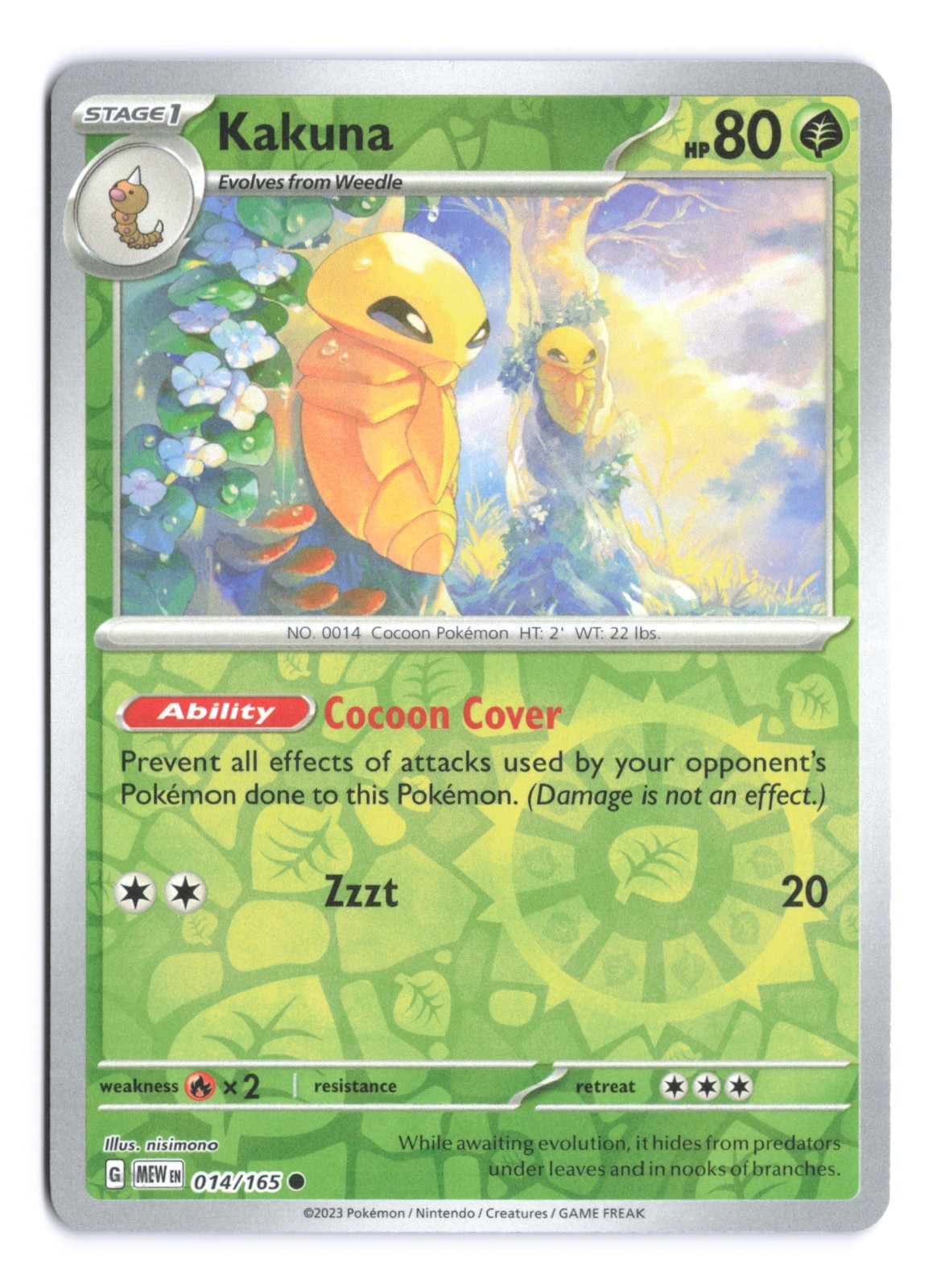 2023 Near Mint Pokemon Kakuna 014/165 Reverse Holo Scarlet Violet 151 English