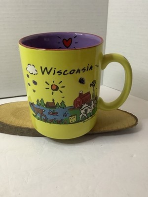 Wisconsin Oversized Mug Yellow Purple Souvenir Heart Coffee Cup Luke-a-Tuke
