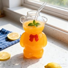 330ml Bear Glass Cup With Straw Honey Bear Straw Cup For Birthday Gift Women