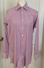 Turnbull Asser Mens Button Down Shirt Burgandy/White Pinstripe See Measurement