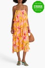 Robe mi-longue à volants FARM RIO taille S rose imprimé banane PRIX CONSEILLÉ 219 €
