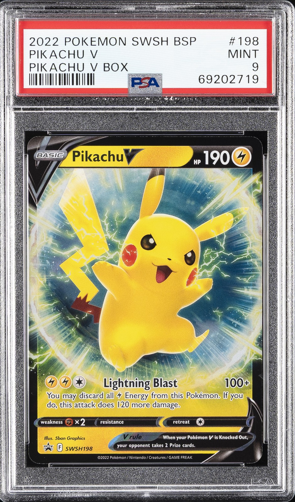2022 POKEMON SWSH BLACK STAR PROMO PIKACHU V BOX #198 PIKACHU V PSA 9