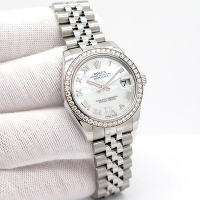 Rolex 178384 Datejust 31 with Mother of Pearl Roman Roman Dial Diamond Bezel on 
