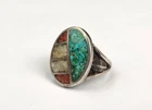 Vintage Native American MEN'S Navajo Turquoise Inlay Sterling Silver Ring s10.5