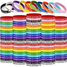 110 Pcs Jesus Loves You Silicone Bracelet, Colorful Christian Wristbands, Rub...