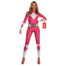 Official Women s Pink Power Rangers Morphsuit Superhero Costume Halloween S - L