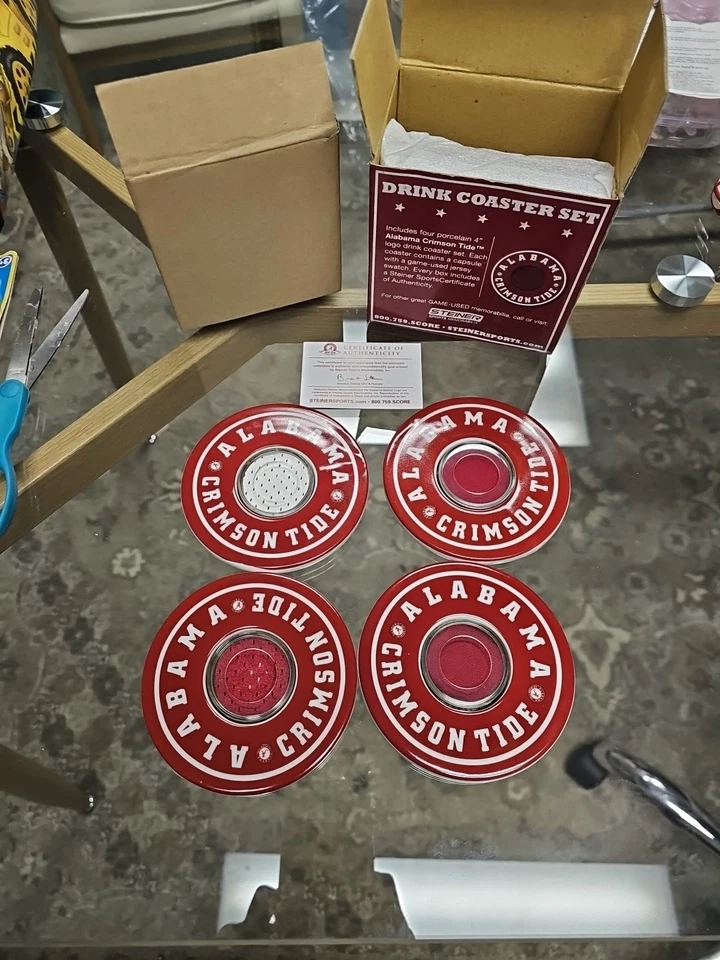 Juego de 4 posavasos de cerámica Steiner Sports Alabama Crimson Tide, piezas reales de jersey  Foto 4 de 4