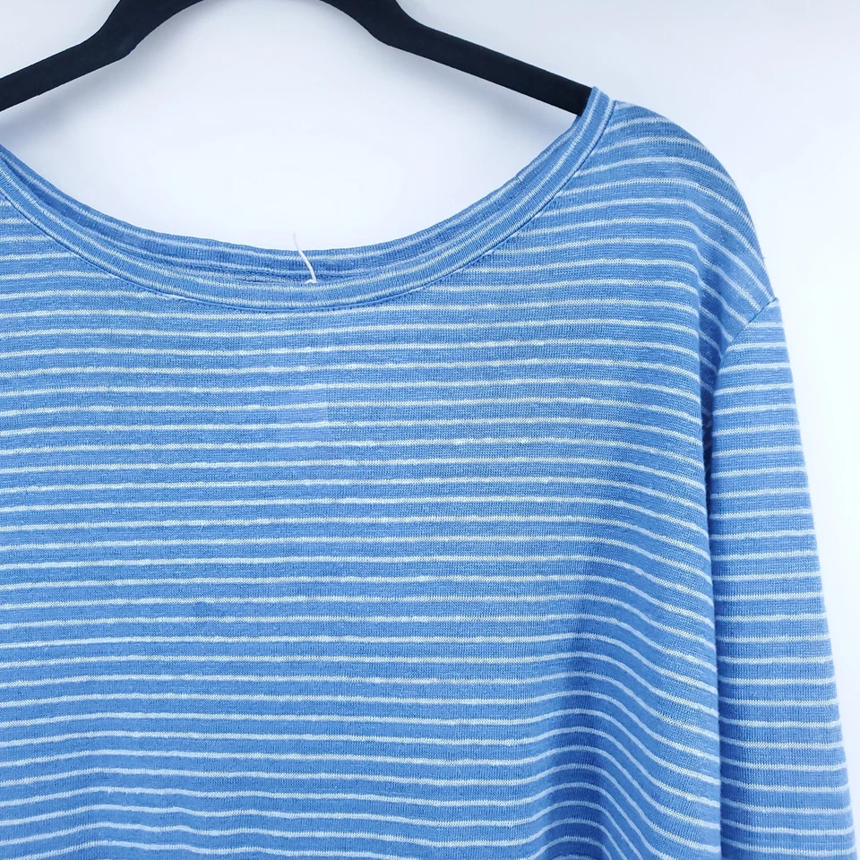 Nordstrom Signature Coastal Quiet Luxury Blue Stripe Linen Beachy Vacay Top XL - Image 3 of 4