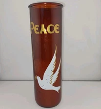 Vintage Brown Glass Peace Dove Christmas Pillar Candle 9" Height - READ
