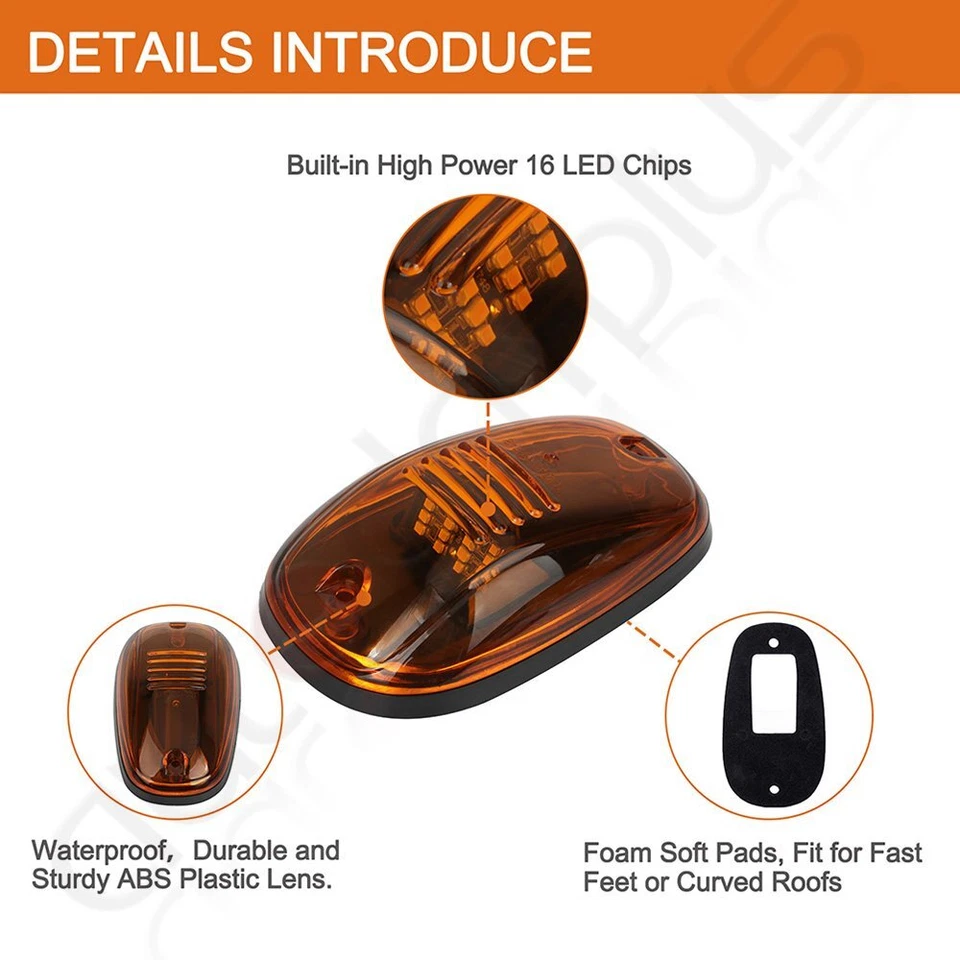 5pcs Set Amber Lens Roof Cab Marker Lights For 03-14 Dodge Ram 1500 2500 3500 - Image 2 of 4