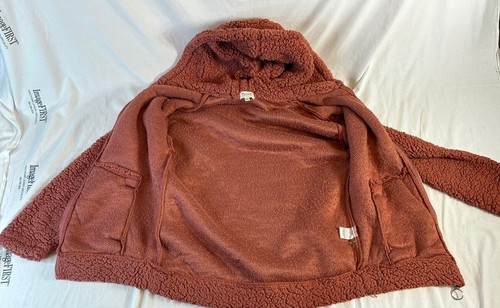 Damen Kunstfell Flausch Fleece Jacke Braun Größe S Kapuze Reißverschlusstaschen - Bild 16 von 16