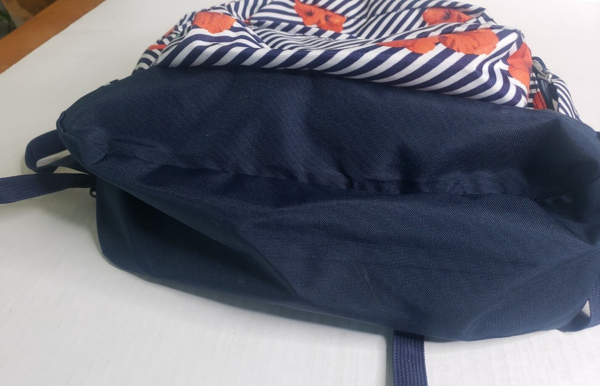 Jansport Backpack Tropical Flowers Bag Black White Stripes Navy Blue School JanSport SuperBreak Backpack, Midnight Sky Floral Stripe  main image 4