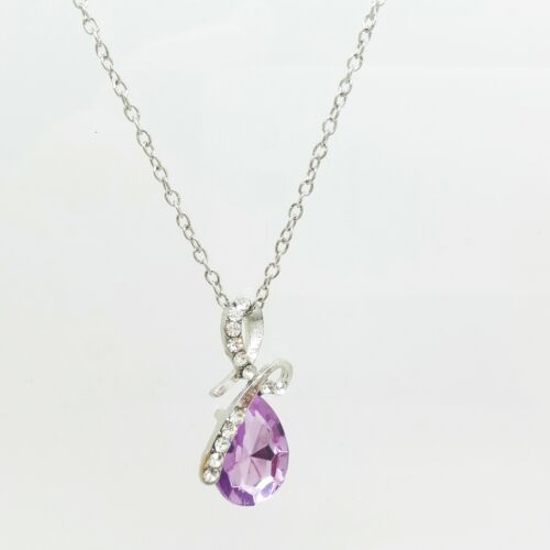 Silber Farbe Drop Strass Kristall Wasser Tropfen Anhänger Halskette 50cm 820054