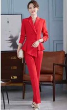 Tailleur Completo Ufficio Donna Outfit Giacca Blazer Rosso Slim Set 22198