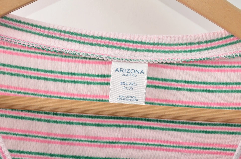 Top Arizona Jean Co tejido acanalado para mujer 3XL rosa verde rayas manga 3/4 Foto 3 de 4