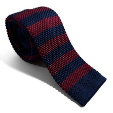 Navy Blue  Burgundy Striped Knitted Tie Handmade 