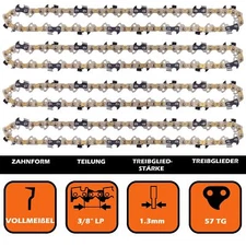 4 saw chains 3/8 1.3mm 57 TG for full chisels compatible with Dolmar, Einhell