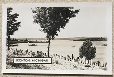 Ironton Michigan Real Photo Vtg Postcard RPPC Ferry Boat Dock Lake Charlevoix