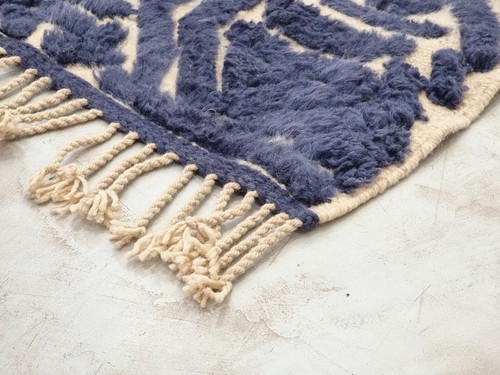 Moroccan Handmade Beniourain Rug 4'1x6 Berber Abstract Steel Blue Wool Carpet - Picture 6 of 12