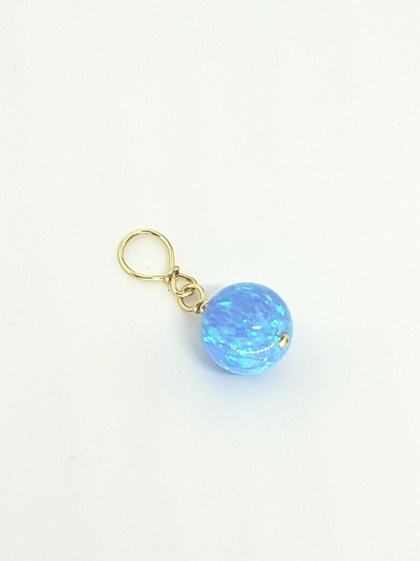 14k Yellow Gold 8mm Blue Fire Round Opal Pendant