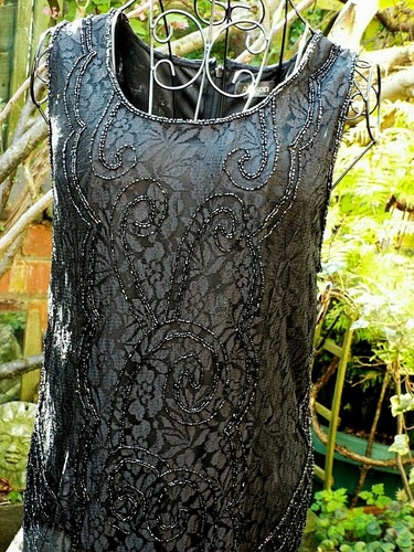 ALEXON vintage Hand Beaded Black on Black Shimmer Cocktail Dress size 12/14 - Picture 7 of 12