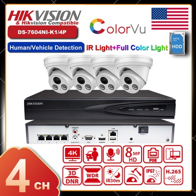 Hikvision 4CH 8MP Security IP Camera System IR Light+ Colorvu CCTV PoE NVR Lot